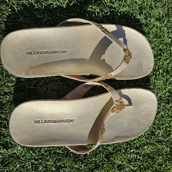 Hillard & Hanson Womens Open Toe Sandals Flip Flop Size 7 Gold - Picture 3 of 11